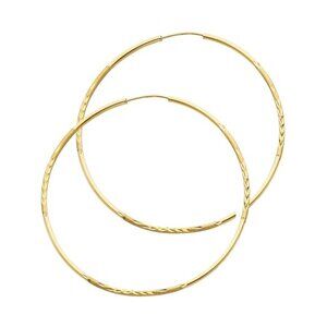 New 14k Yellow Gold 2” inches Hoop endless Earrings diamond cut, 1.5mm thickness